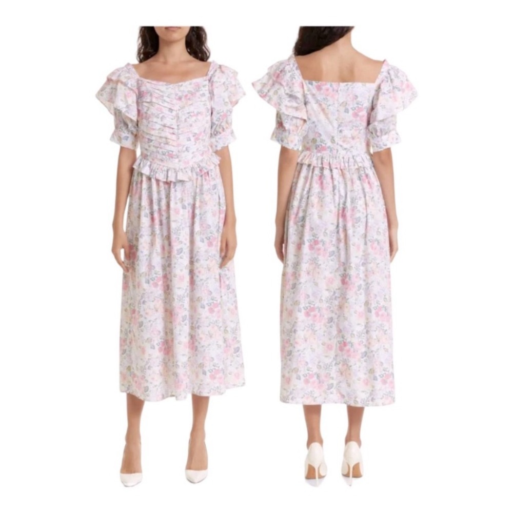 Batsheva + Laura Ashley dress Eden Ruffled cotton poplin midi size 10